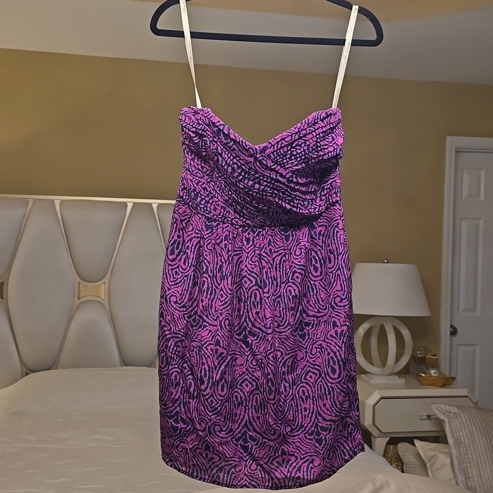 Shoshanna Silk Strapless Dress in Purple and Navy EUC Size 6